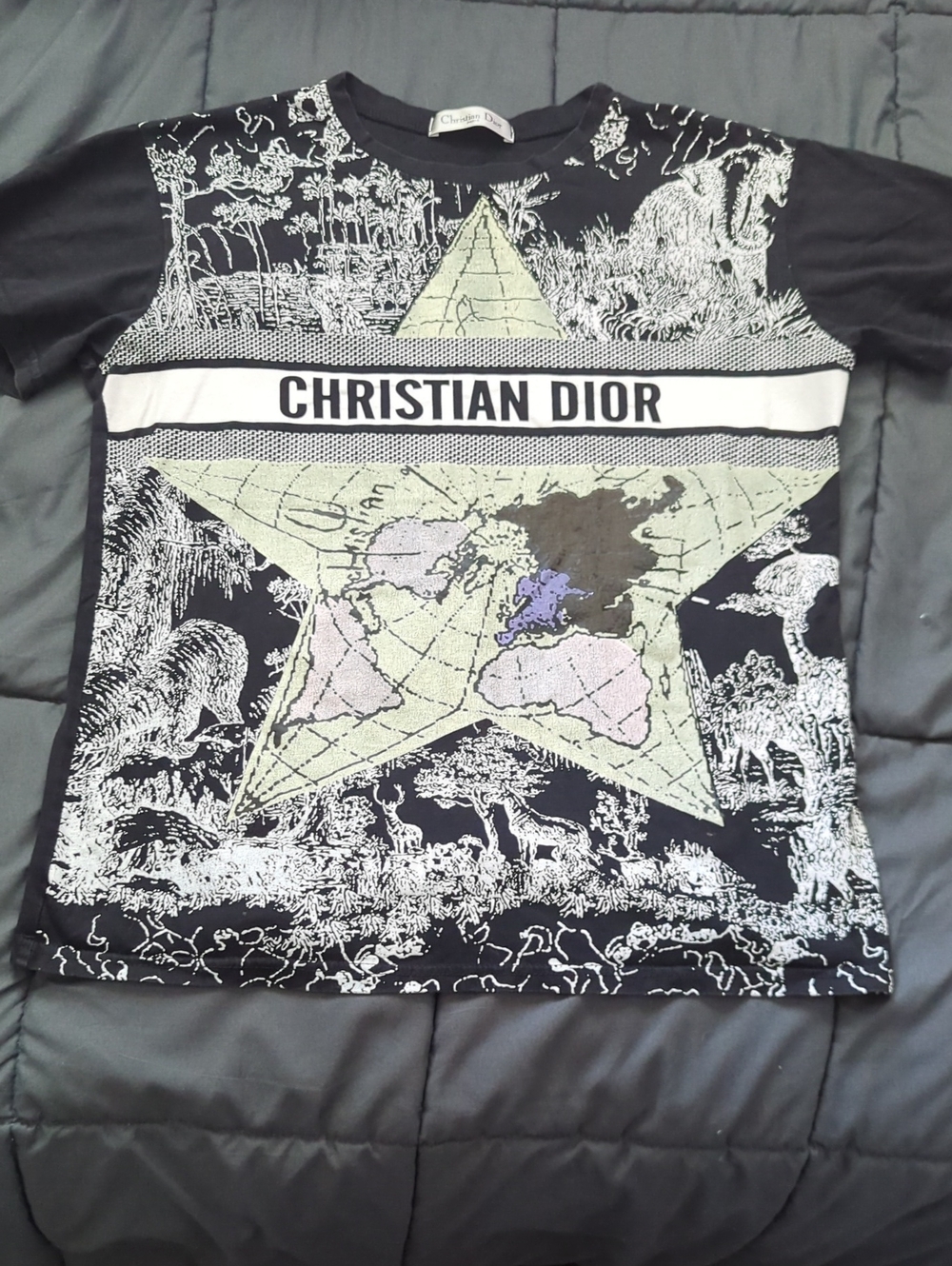 Christian Dior "Around The World" Black Tee Shirt Size Small